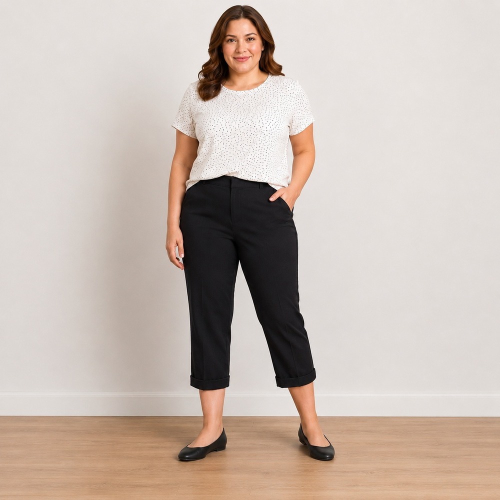 J. Jill Black Cropped Cuffed Trousers Pants 14 Petite Elastic Back‎ Straight Leg
